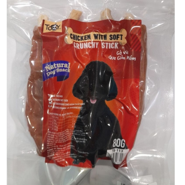 Bánh thưởng Toby Thịt gà que giòn mềm cho chó 80g