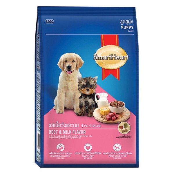 Thức ăn Smartheart vị thịt bò và sữa cho chó con gói 1.5kg